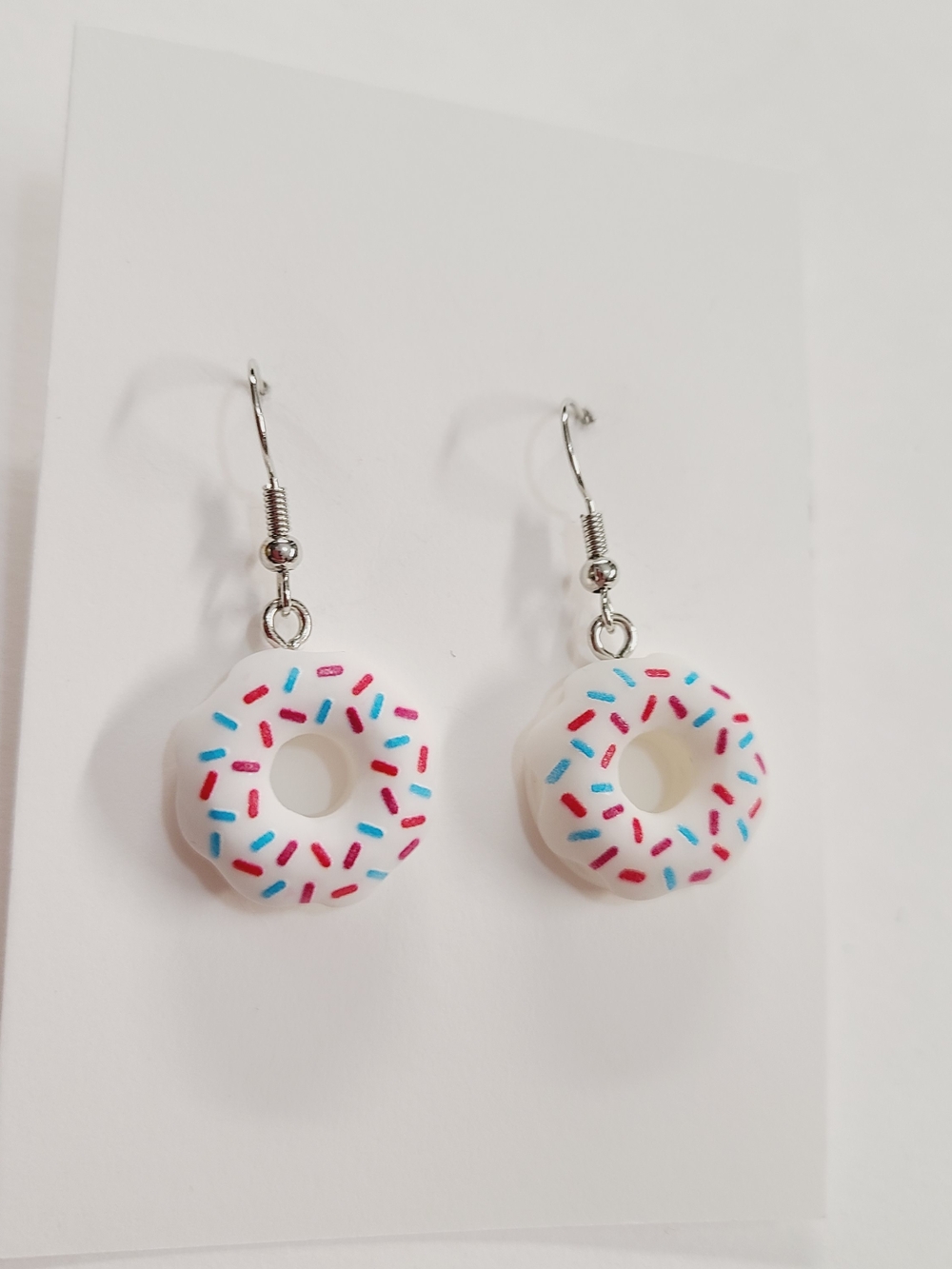 White Donut Sprinkle Dangle Earrings